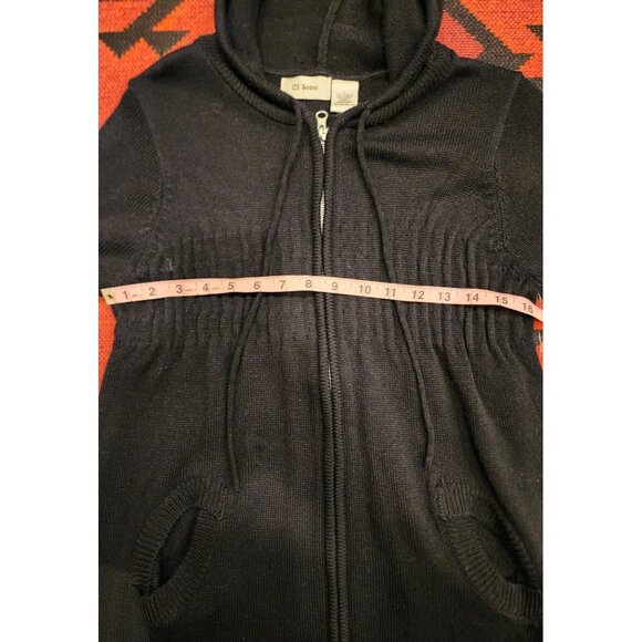 NEW Vintage Ci Sono Black Hooded Longline Sweater Coat Women's L Zip Closure - Picture 5 of 16